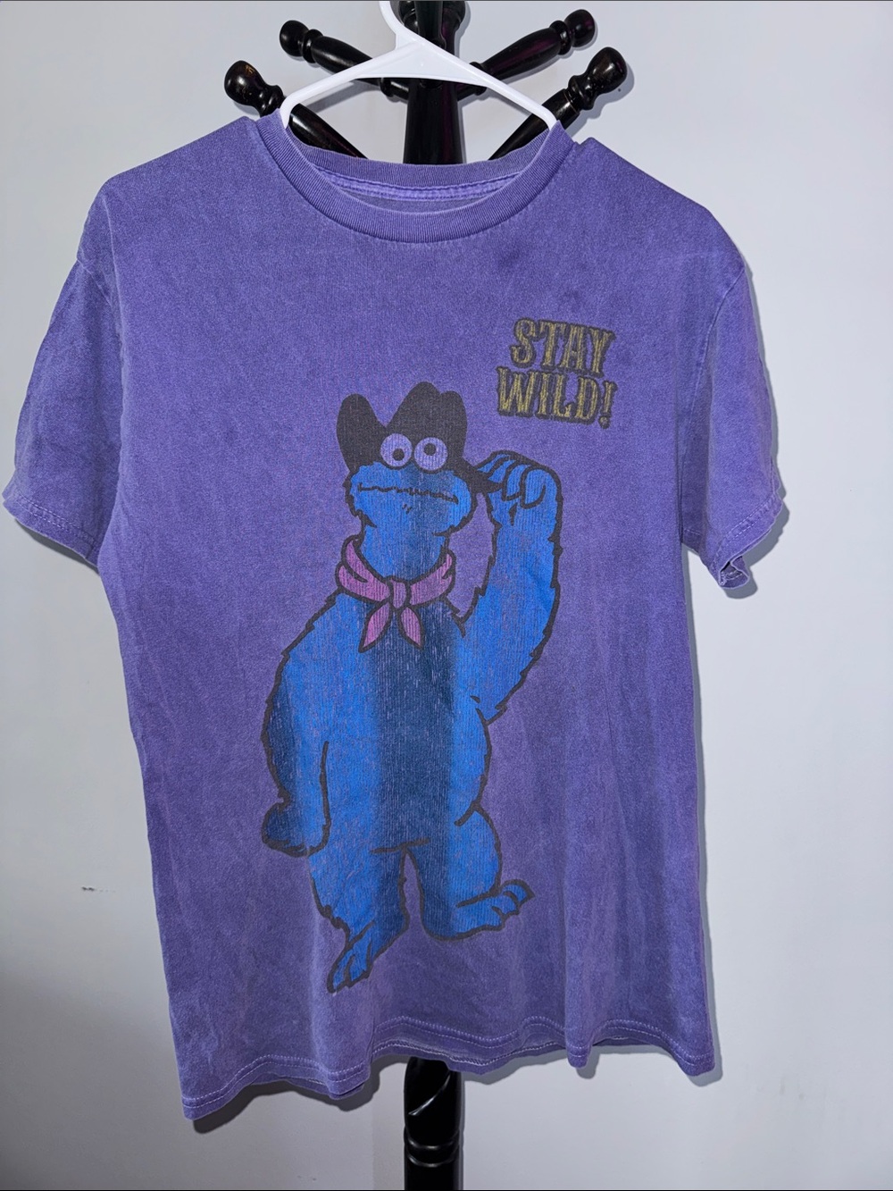 Vintage Sesame Street Purple Tee with Blue Cookie Monster Cowboy Graphic 20.T